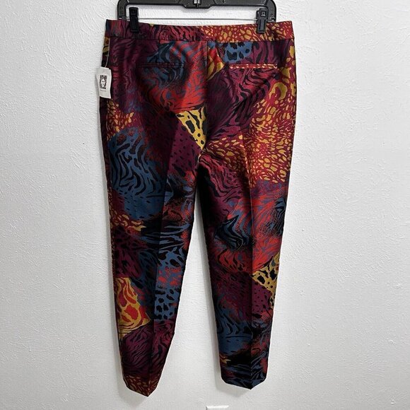 Anne Klein Colorful Abstract Jacquard Pants Slim Leg Manzanita Wineberry Size 8 - Picture 5 of 13